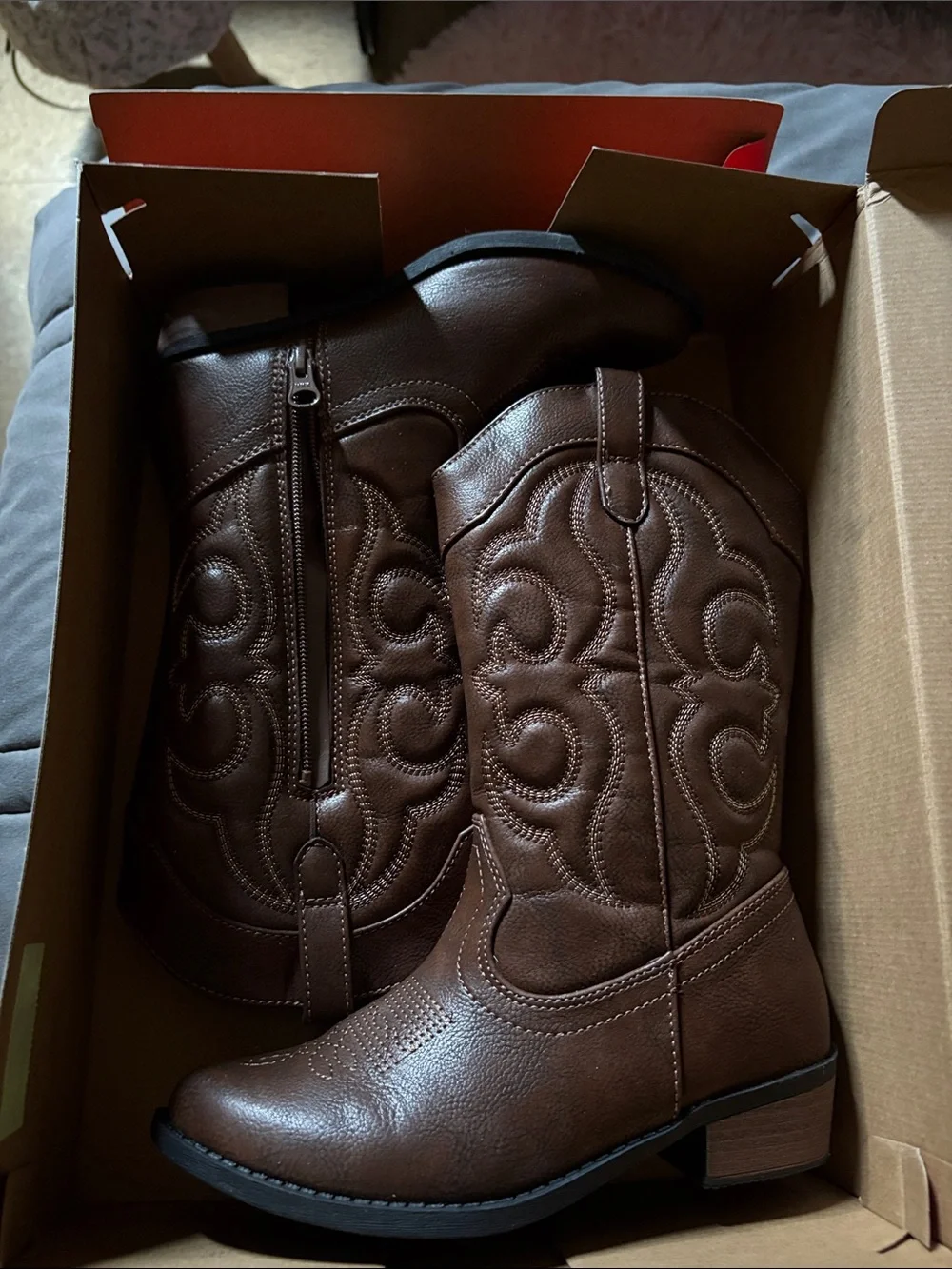 Girls  Brown Western Zip-Back Cowboy Boots